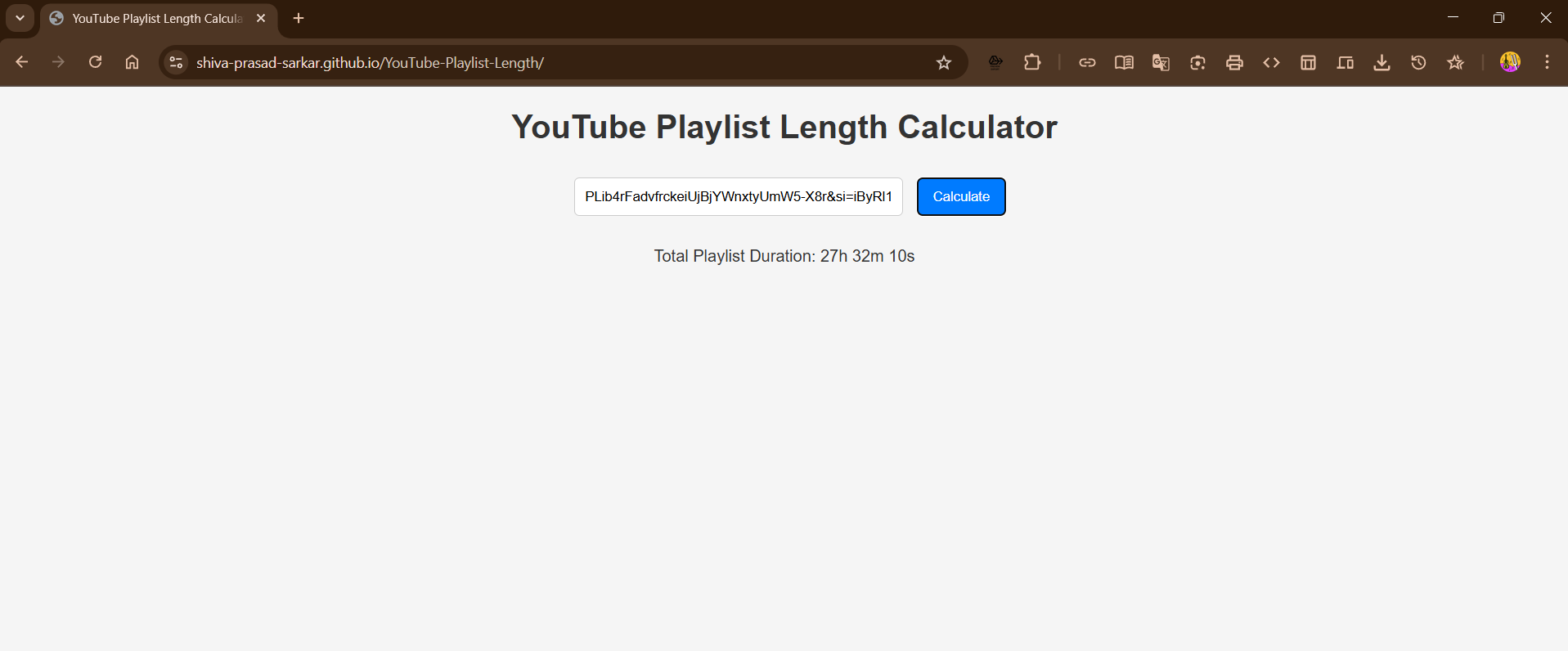 YouTube Playlist Length Calculator